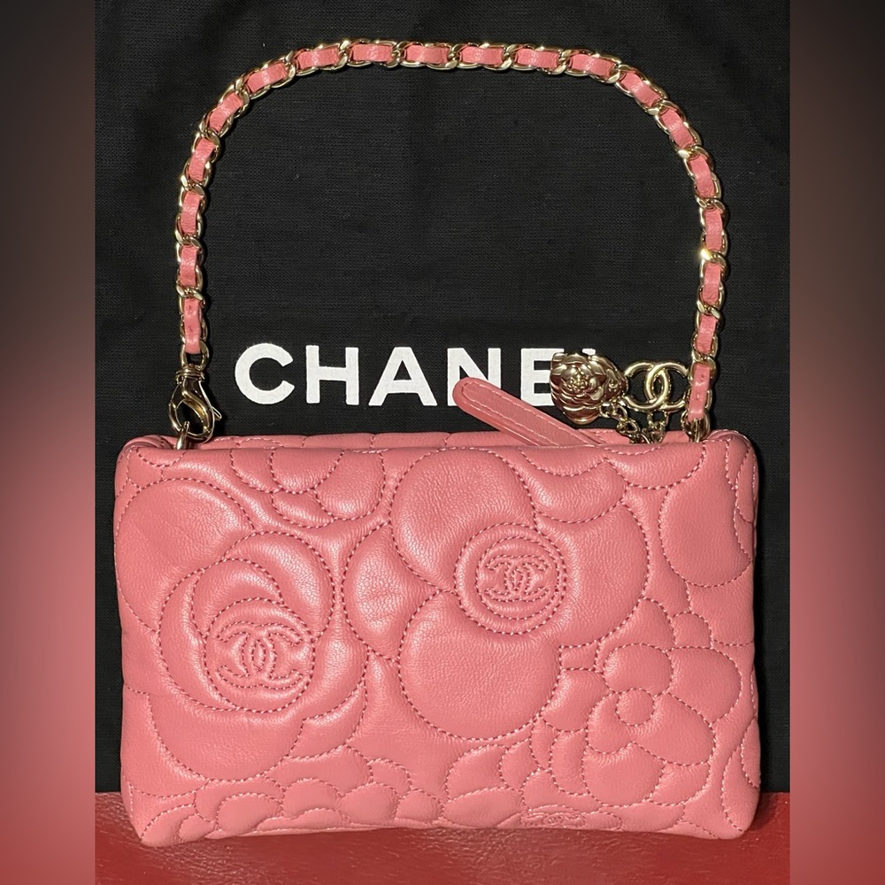 Chanel Aby Camelia Quilted Min Pochette Wristlet